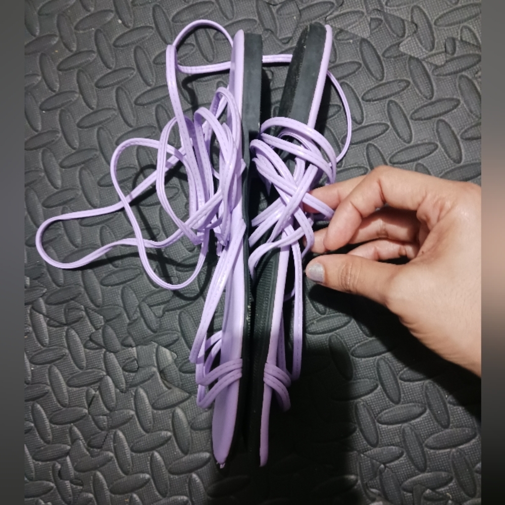 Women Lila purple lace up flat sandals - Picture 6 of 12